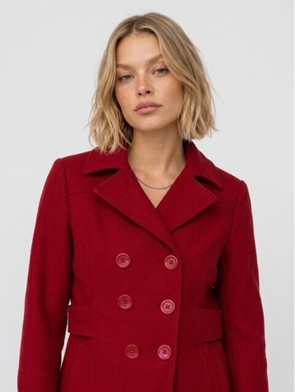 Guess Jeans Women's Red Double-Breasted Wool Blend Pea Coat M/M